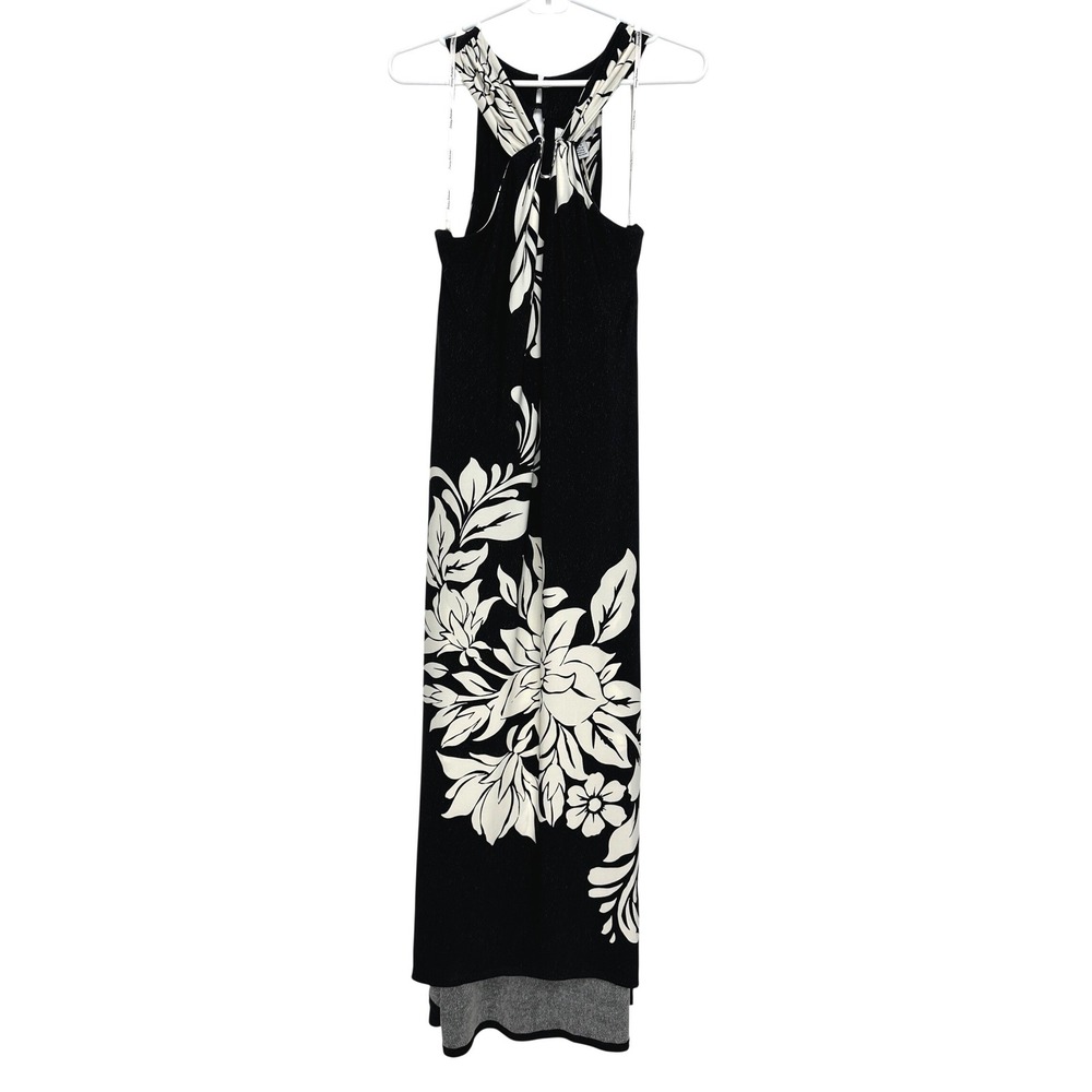 Tommy Bahama Midnight Sea Halter Maxi Dress Black White Floral Resort L NEW - Picture 3 of 12